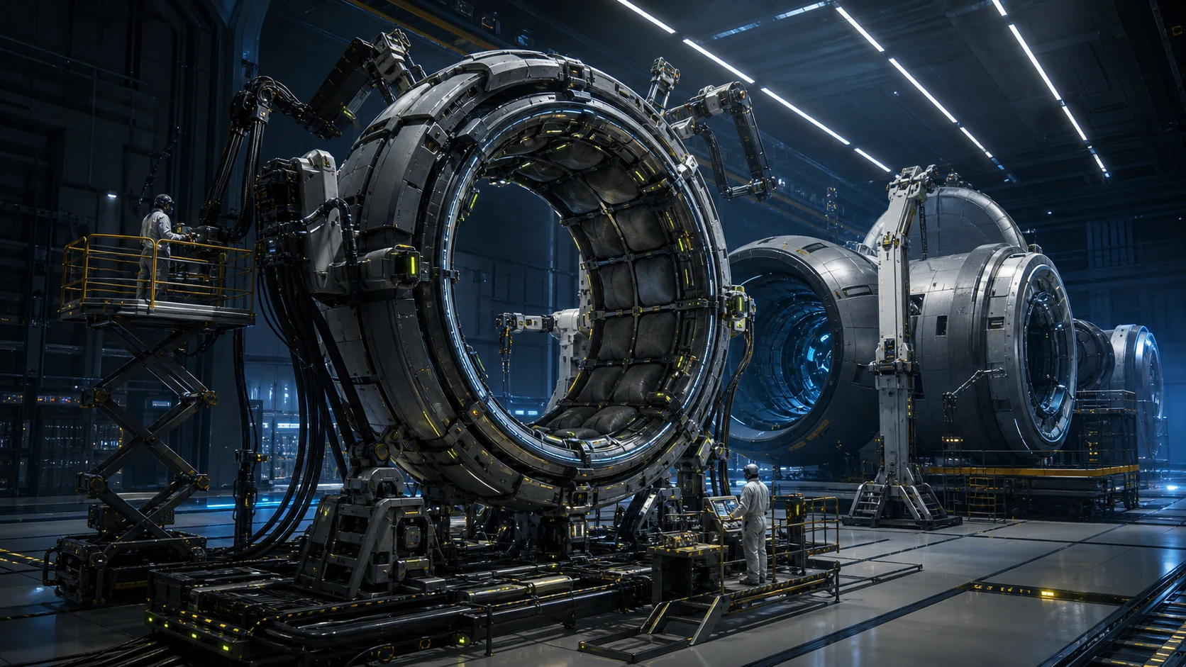Full-scale circular AETHER docking-ring prototype in a clean integration hall