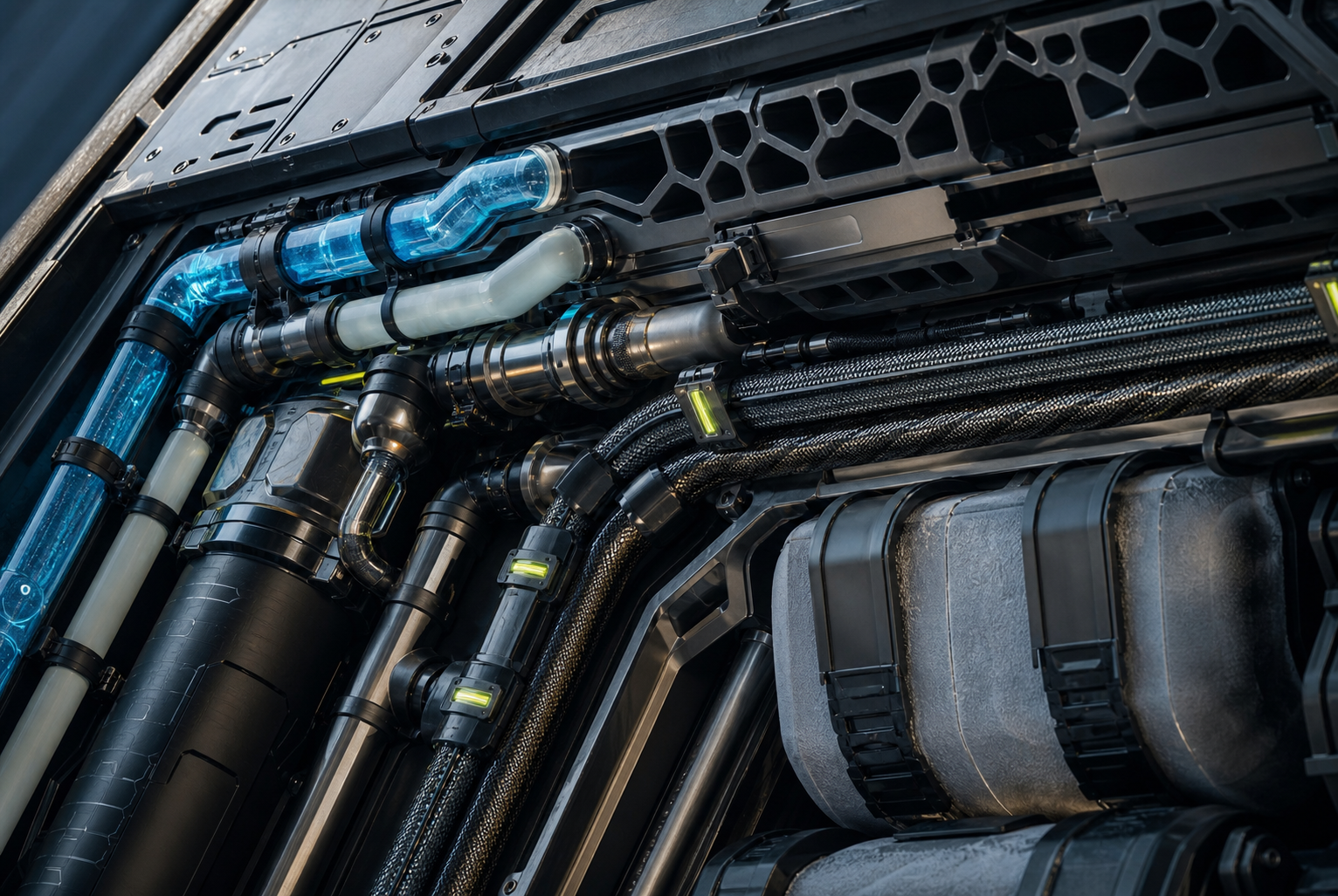 Detailed AETHER service bay with fluid and power routes